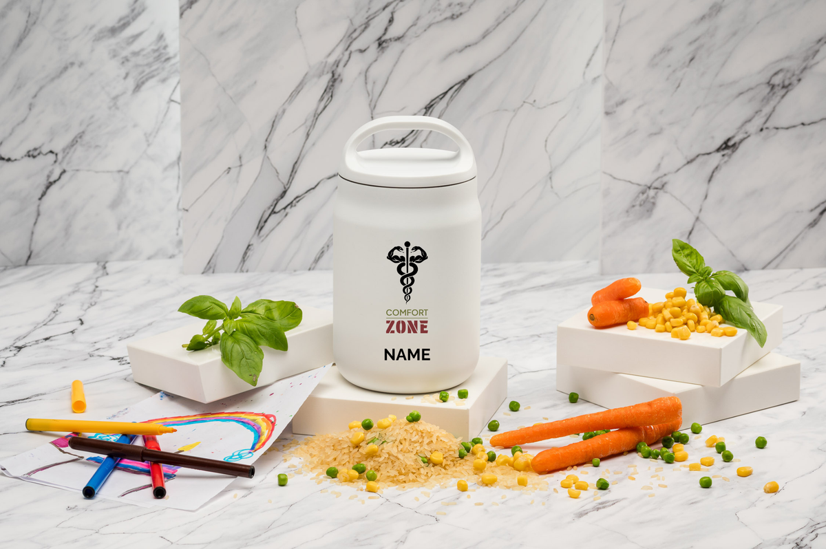 Comfort ZONE Personalisierter Thermo-Essensbehälter 800ml aus Edelstahl mit Löffel/Gabel-Kombi | Thermobehälter 800 ml
