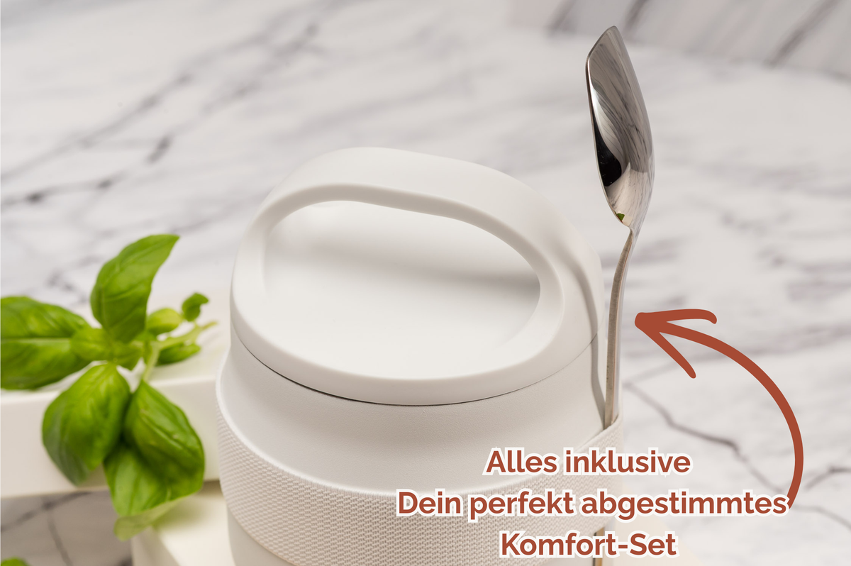 Studio Elbalance Personalisierter Thermo-Essensbehälter 400ml aus Edelstahl mit Löffel/Gabel-Kombi | Thermobehälter 400 ml