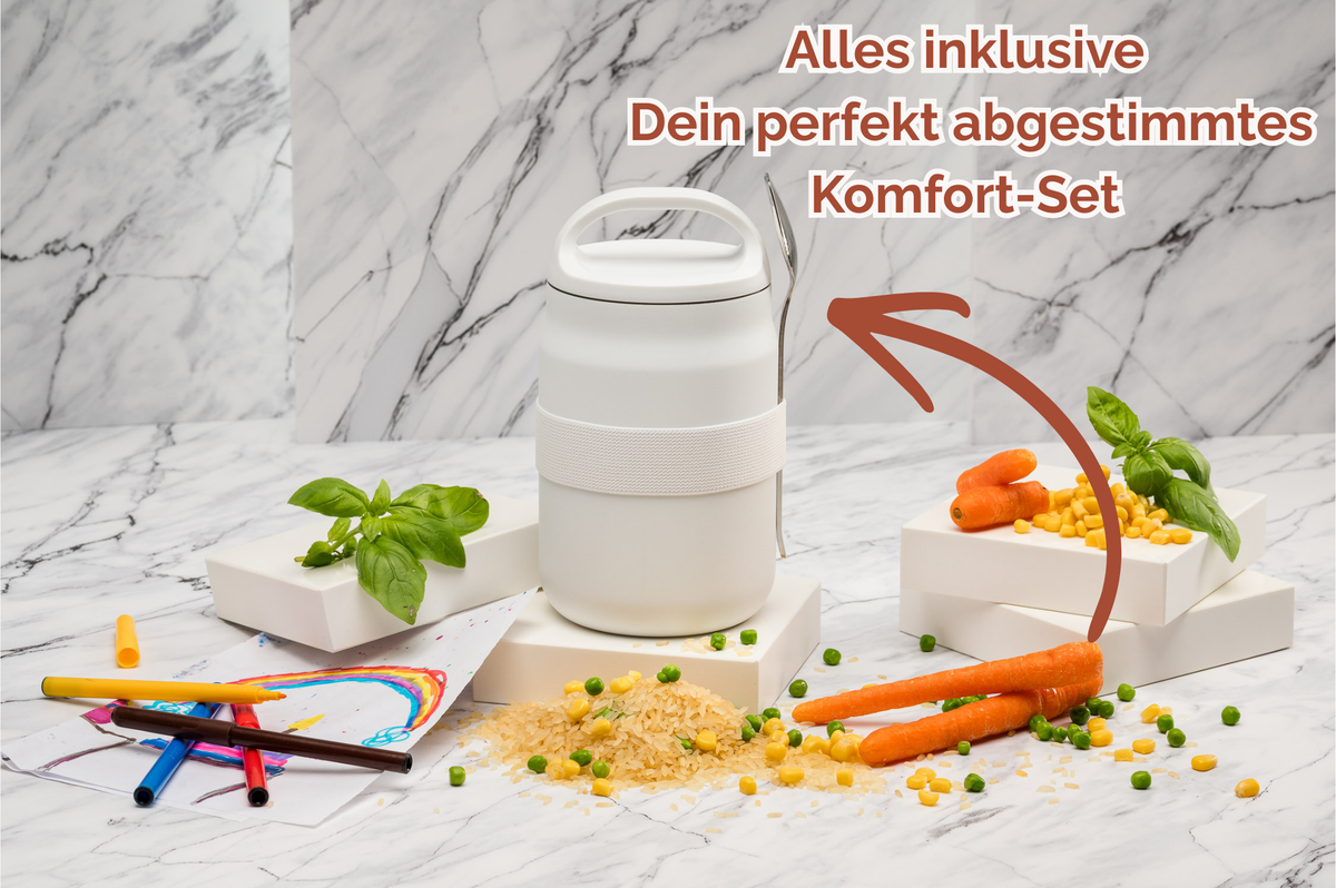 Comfort ZONE Personalisierter Thermo-Essensbehälter 800ml aus Edelstahl mit Löffel/Gabel-Kombi | Thermobehälter 800 ml