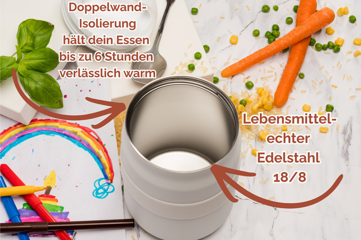 Comfort ZONE Personalisierter Thermo-Essensbehälter 800ml aus Edelstahl mit Löffel/Gabel-Kombi | Thermobehälter 800 ml