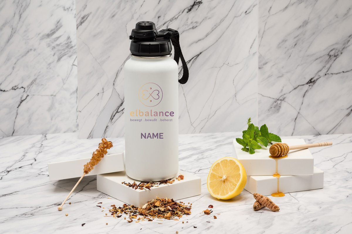 Studio Elbalance Thermoflasche personalisiert 1000ml Edelstahl | Isolierflasche bedruckt | Trinkflasche mit Namen
