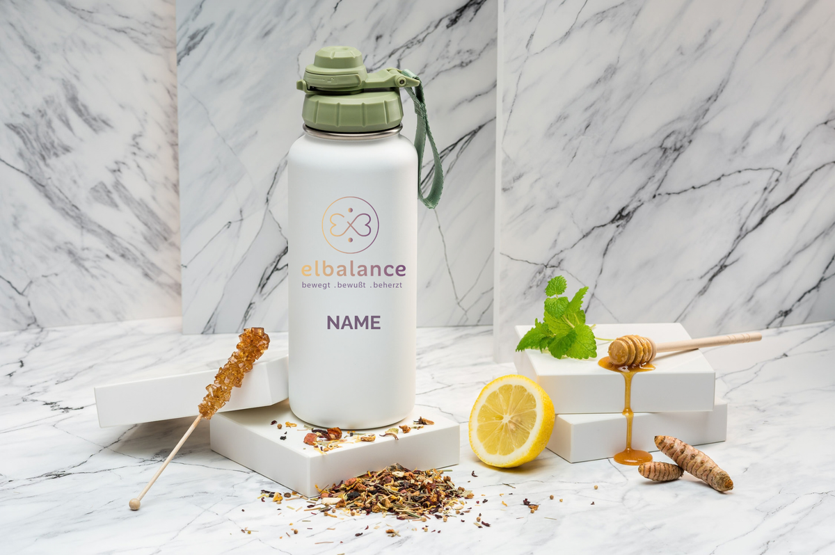 Studio Elbalance Thermoflasche personalisiert 1000ml Edelstahl | Isolierflasche bedruckt | Trinkflasche mit Namen