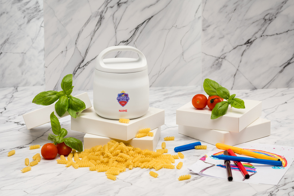 SEIWAKAI Personalisierter Thermo-Essensbehälter 400ml aus Edelstahl mit Löffel/Gabel-Kombi | Thermobehälter 400 ml