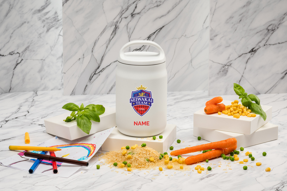 SEIWAKAI Personalisierter Thermo-Essensbehälter 800ml aus Edelstahl mit Löffel/Gabel-Kombi | Thermobehälter 800 ml