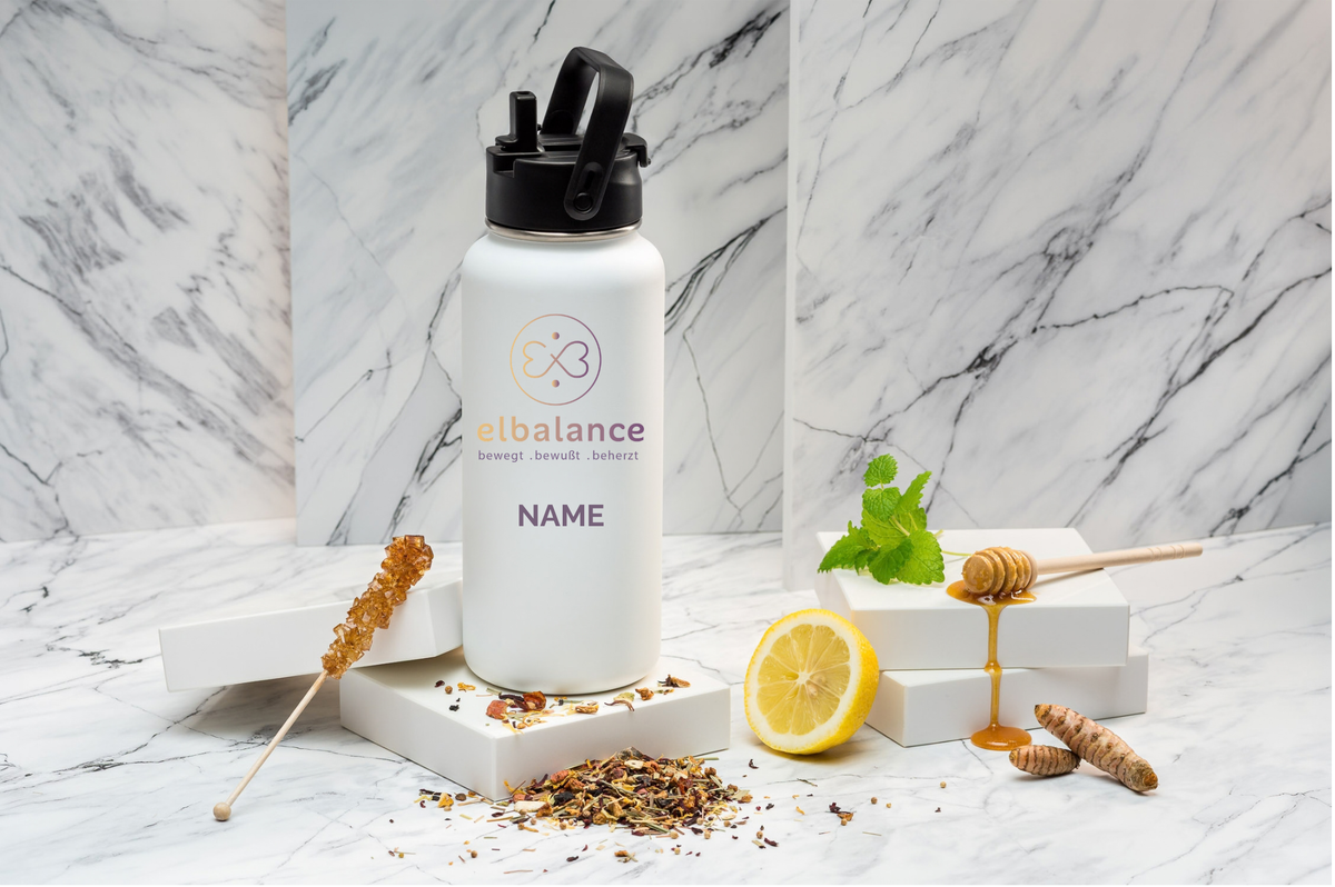 Studio Elbalance Thermoflasche personalisiert 1000ml Edelstahl | Isolierflasche bedruckt | Trinkflasche mit Namen