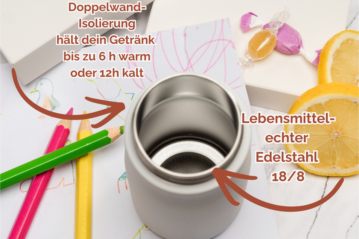 Kinderthermoflasche personalisiert 400ml Edelstahl | Isolierflasche bedruckt | Trinkflasche mit Namen
