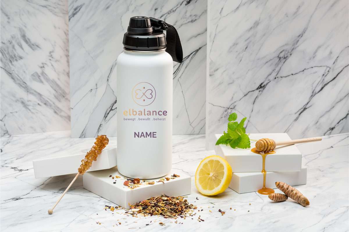 Studio Elbalance Thermoflasche personalisiert 1000ml Edelstahl | Isolierflasche bedruckt | Trinkflasche mit Namen